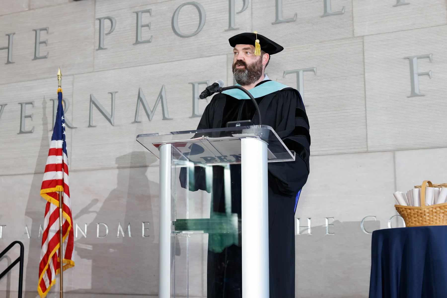 Dylan Hayden at a lectern at the National Constitution Center